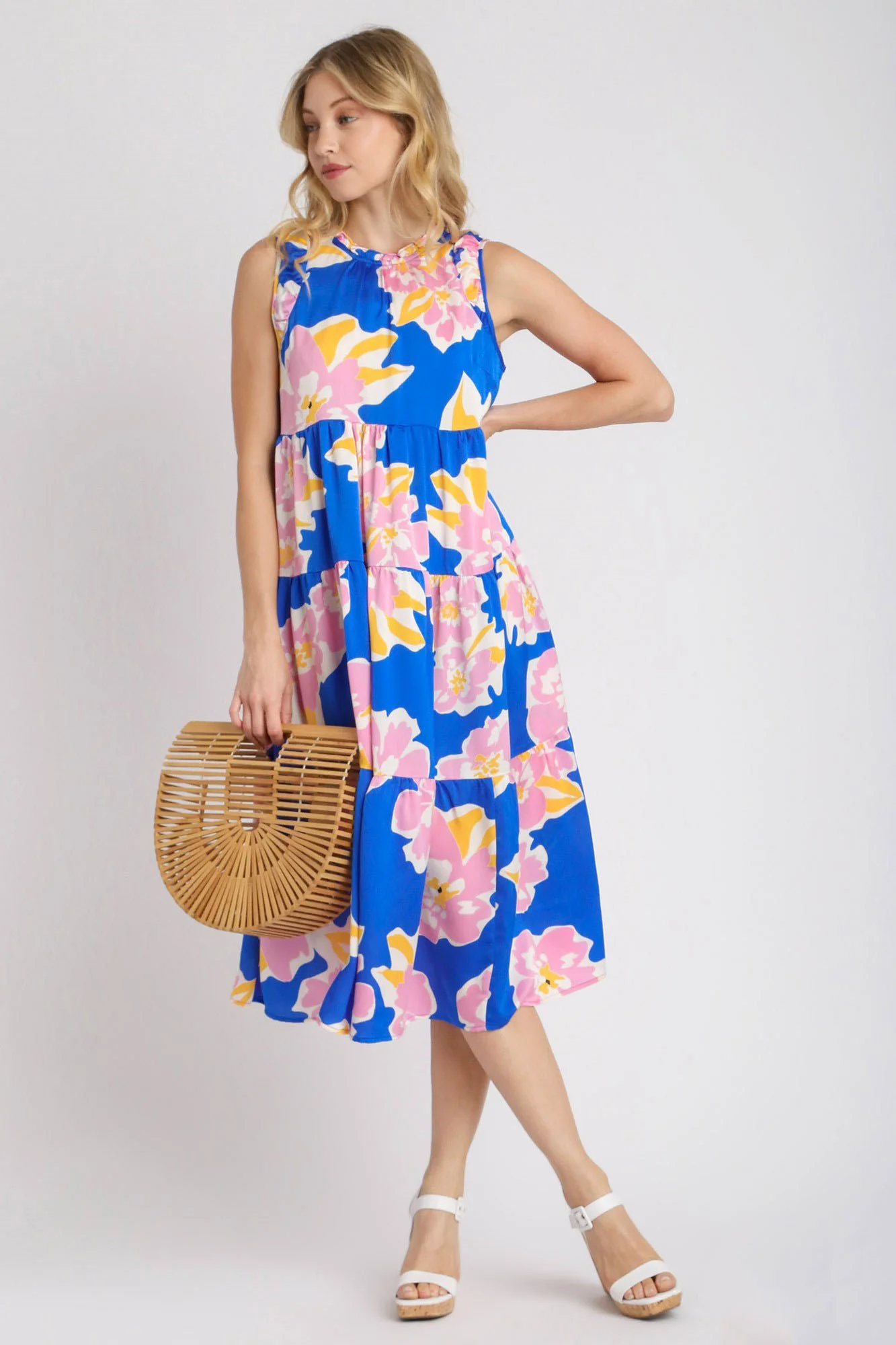 Full Size Floral Tiered Midi Tank Dress