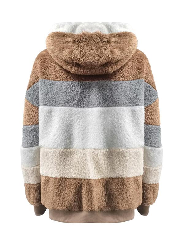Women Long Warm Oversized Teddy Bear Coat Thick Fleece Faux Fur Hooded Jacket