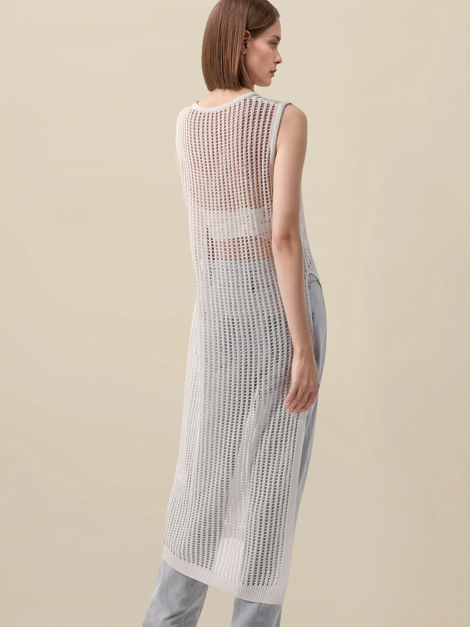 Lyocell Round Neck Sleeveless Cut-out Dress