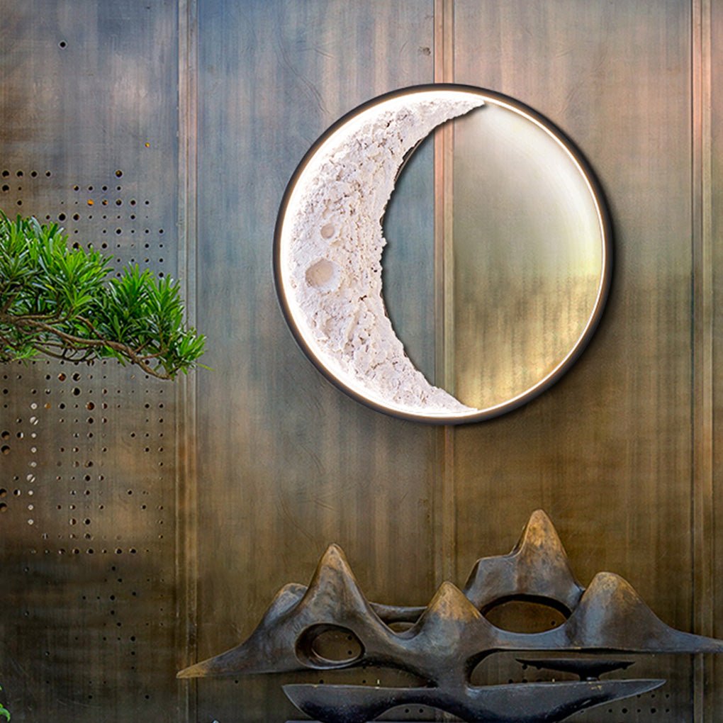 Round Creative Moon Resin Lunar Texture Waterproof Outdoor Wall Lights