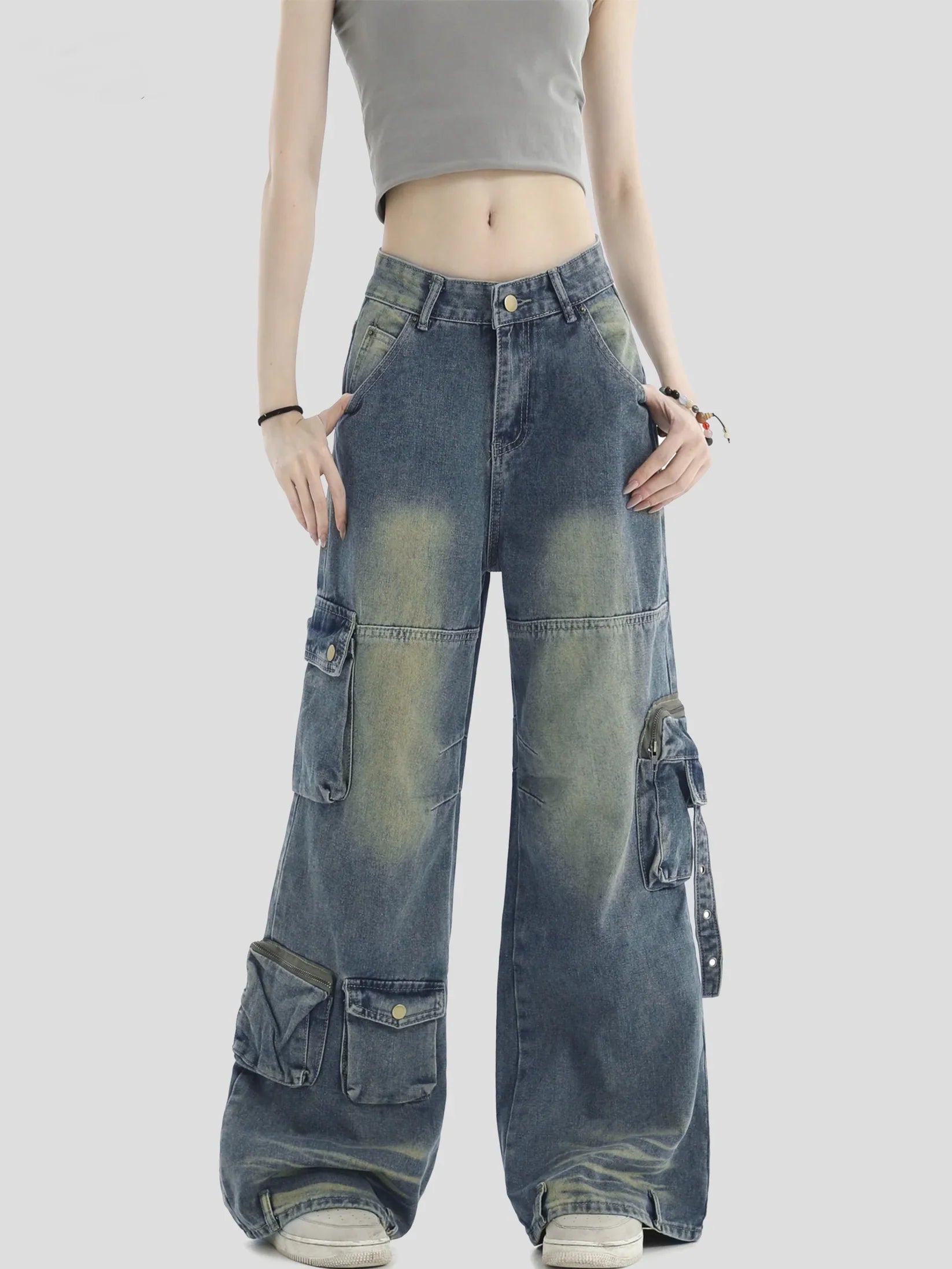 Navy Solar Wide Leg Cargo Jeans