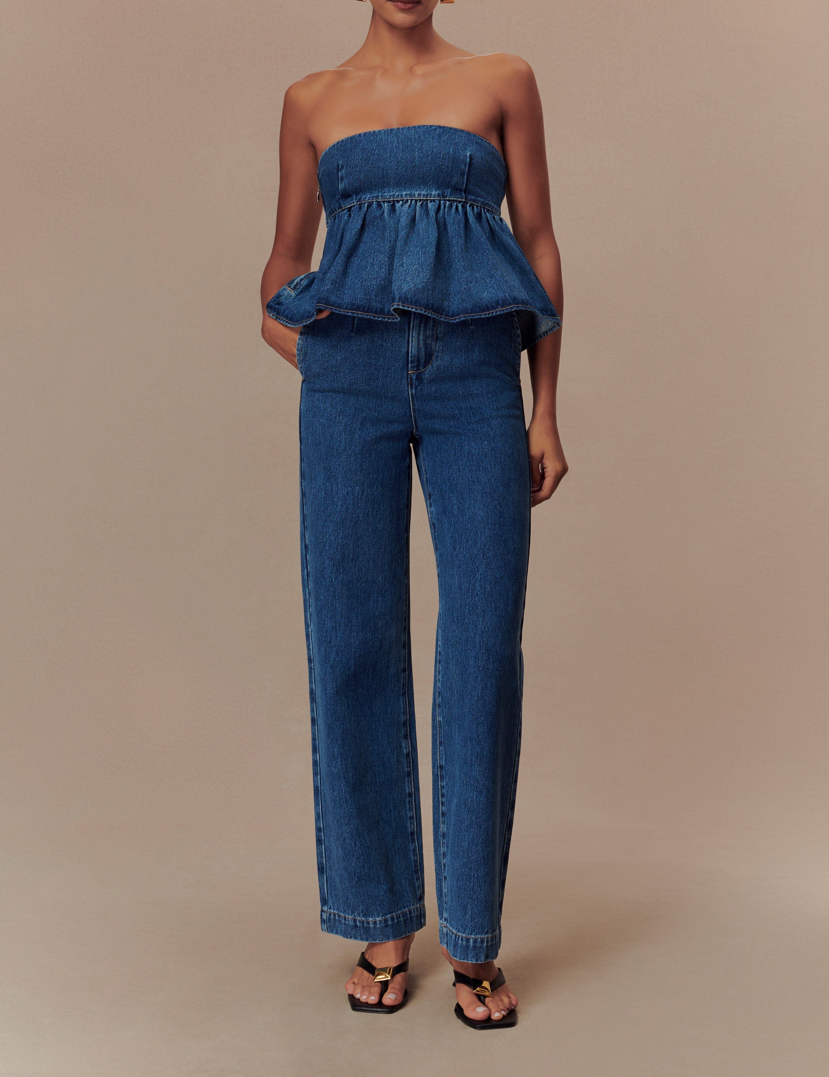 Blue Wide Leg Denim Jeans
