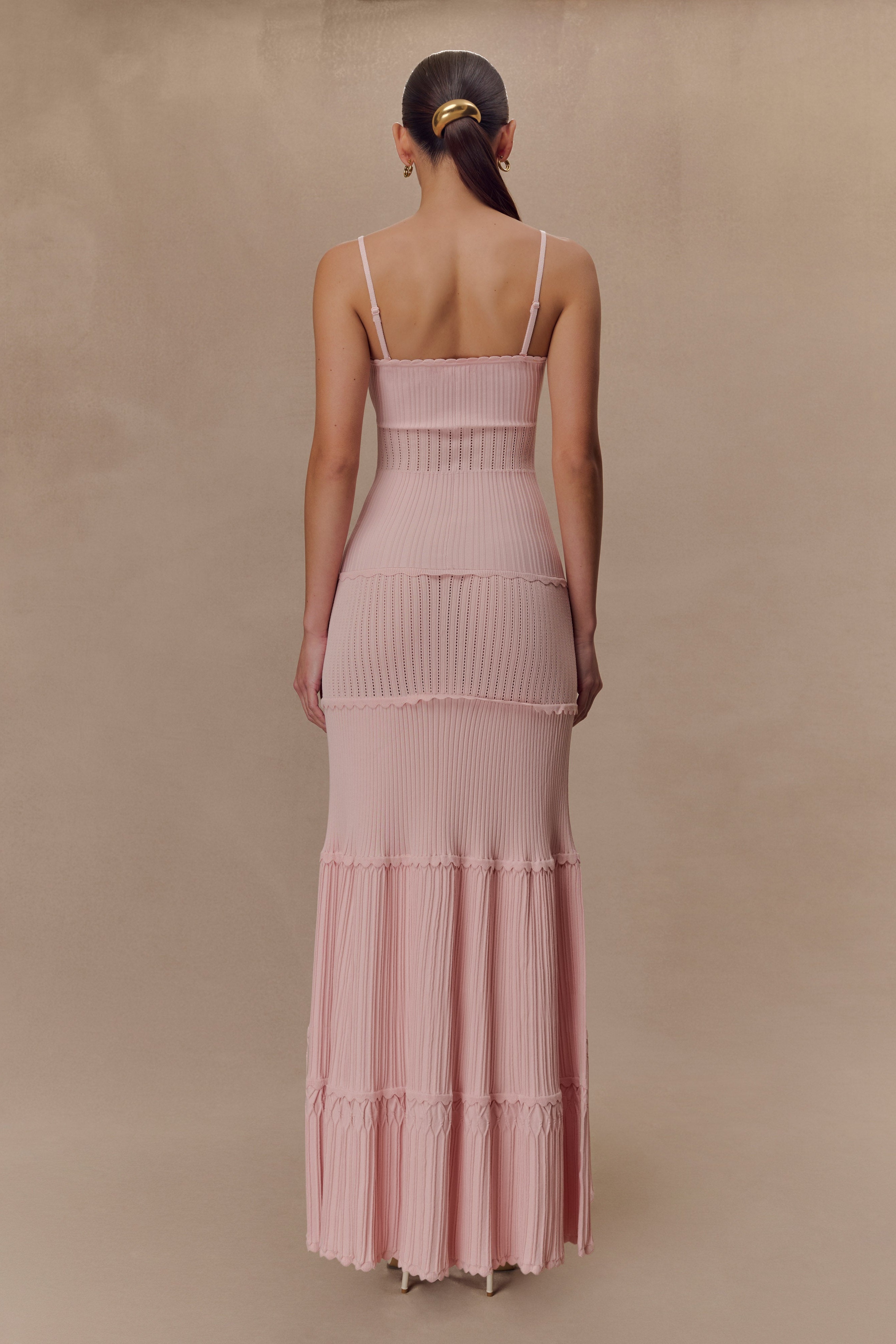 Pink Pointelle Knit Maxi Dress