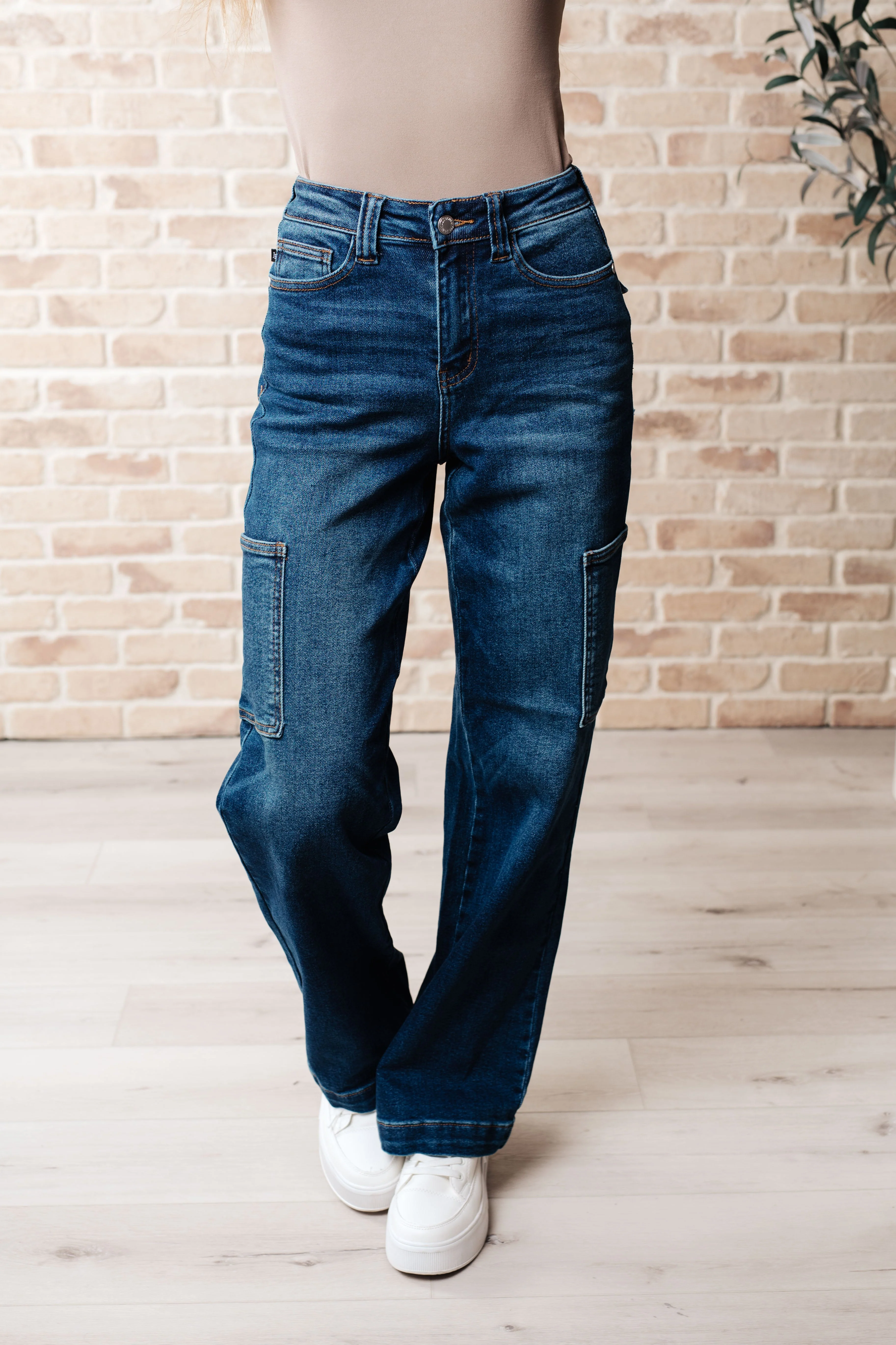 High Rise Cargo Straight Jeans