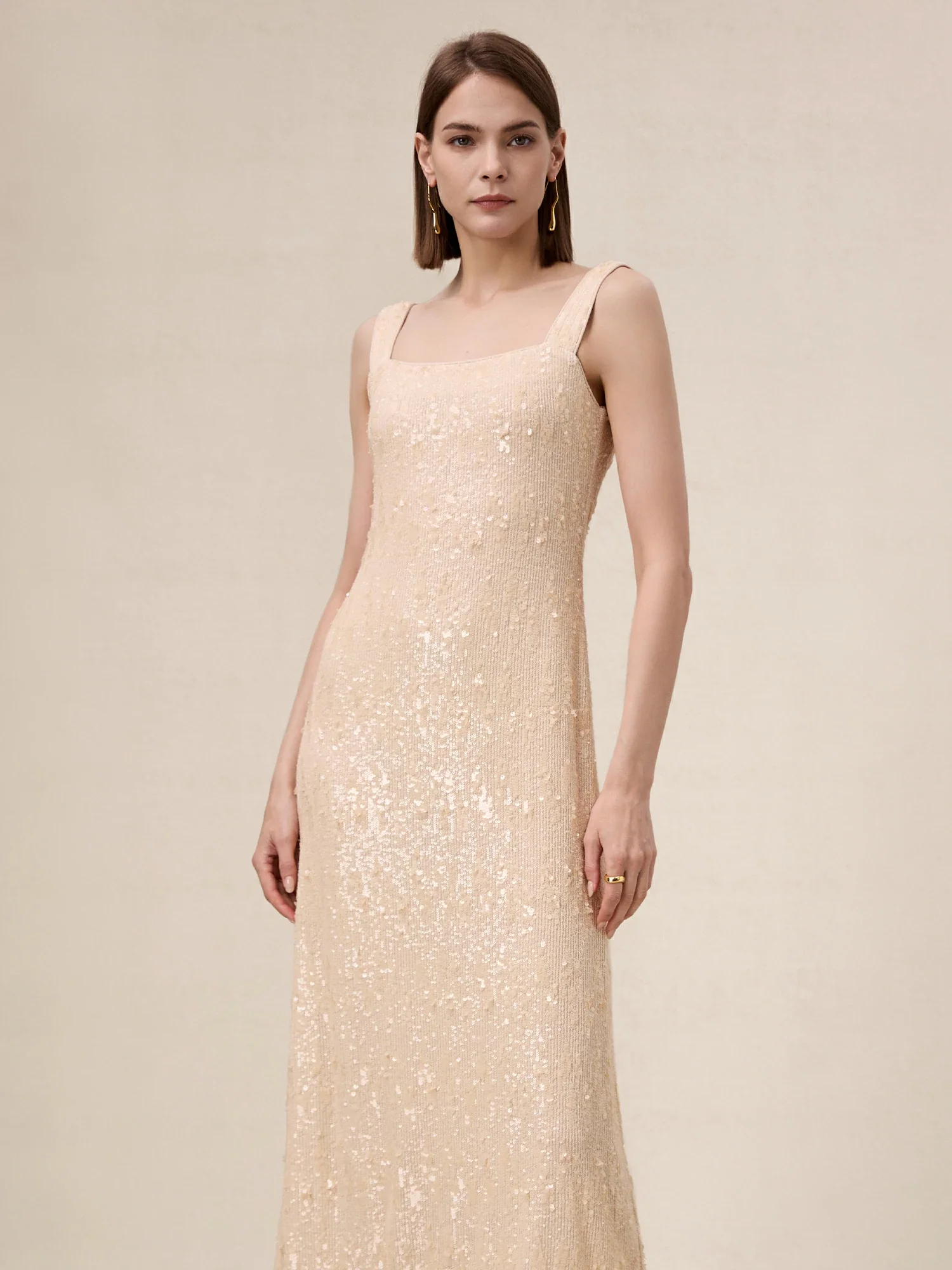 Sleeveless Champagne Sequin Dress