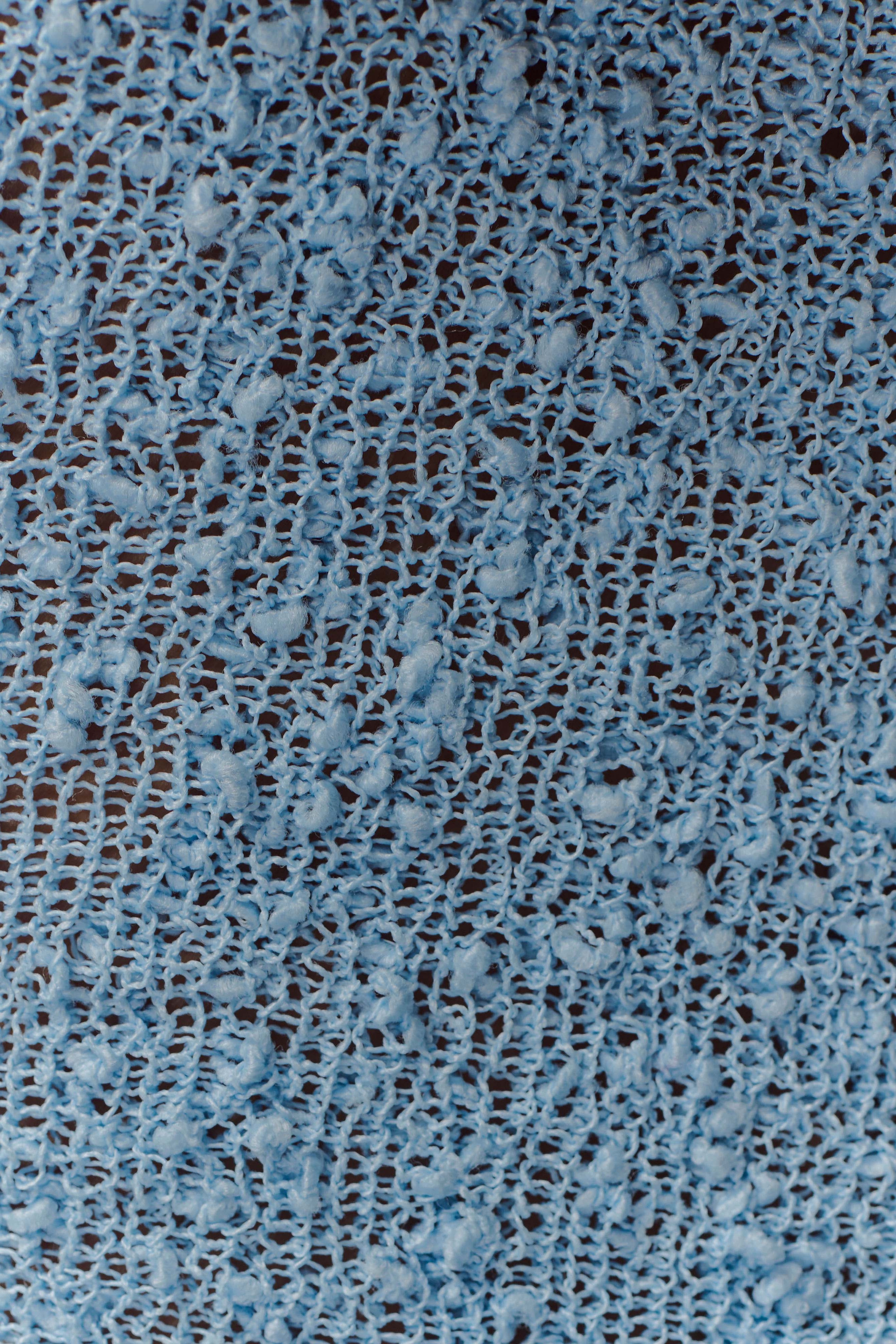 Blue Off Shoulder Boucle Knit Top