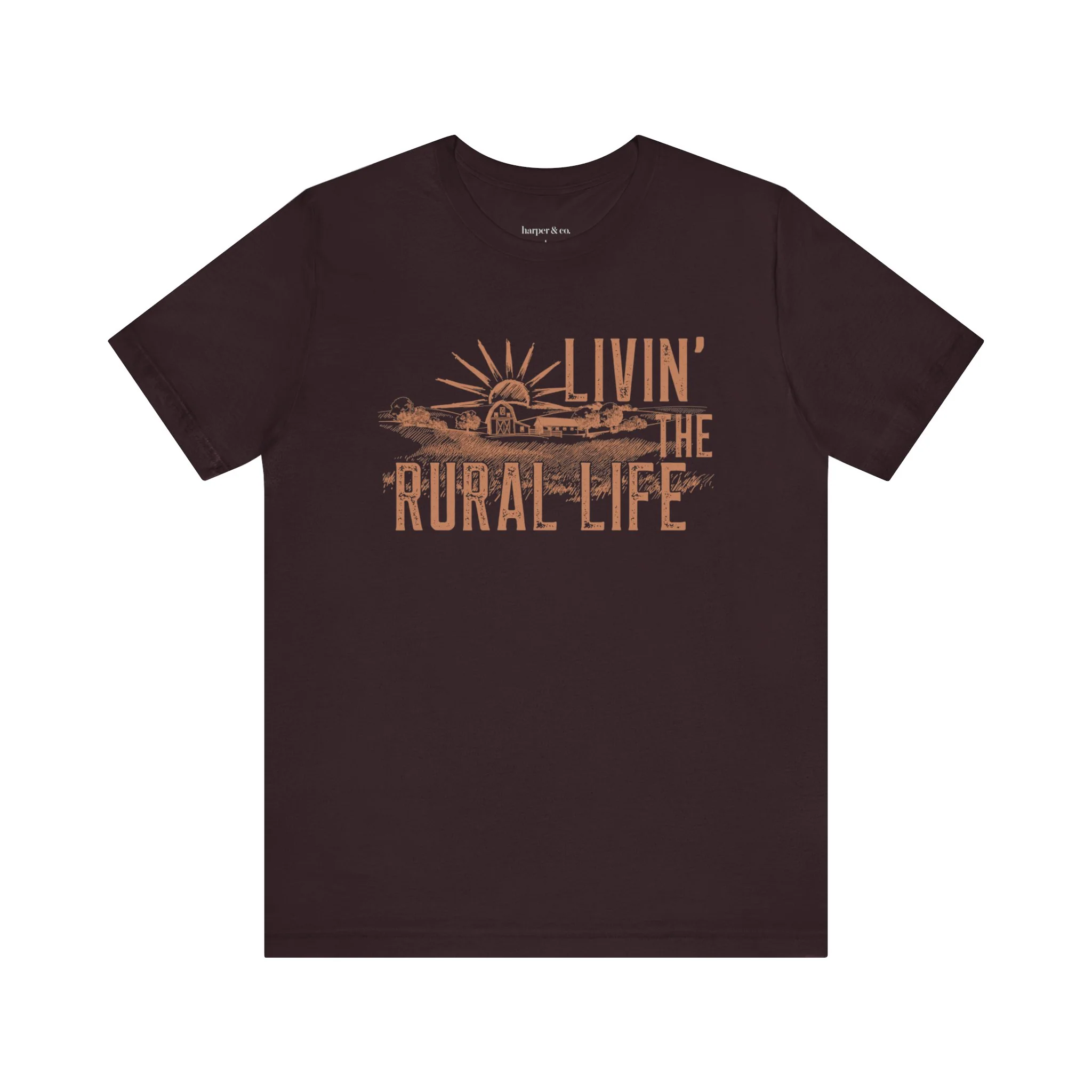 Living the Rural Life (brown graphic) Bella Canvas Unisex Jersey T-Shirt - Multiple Colors