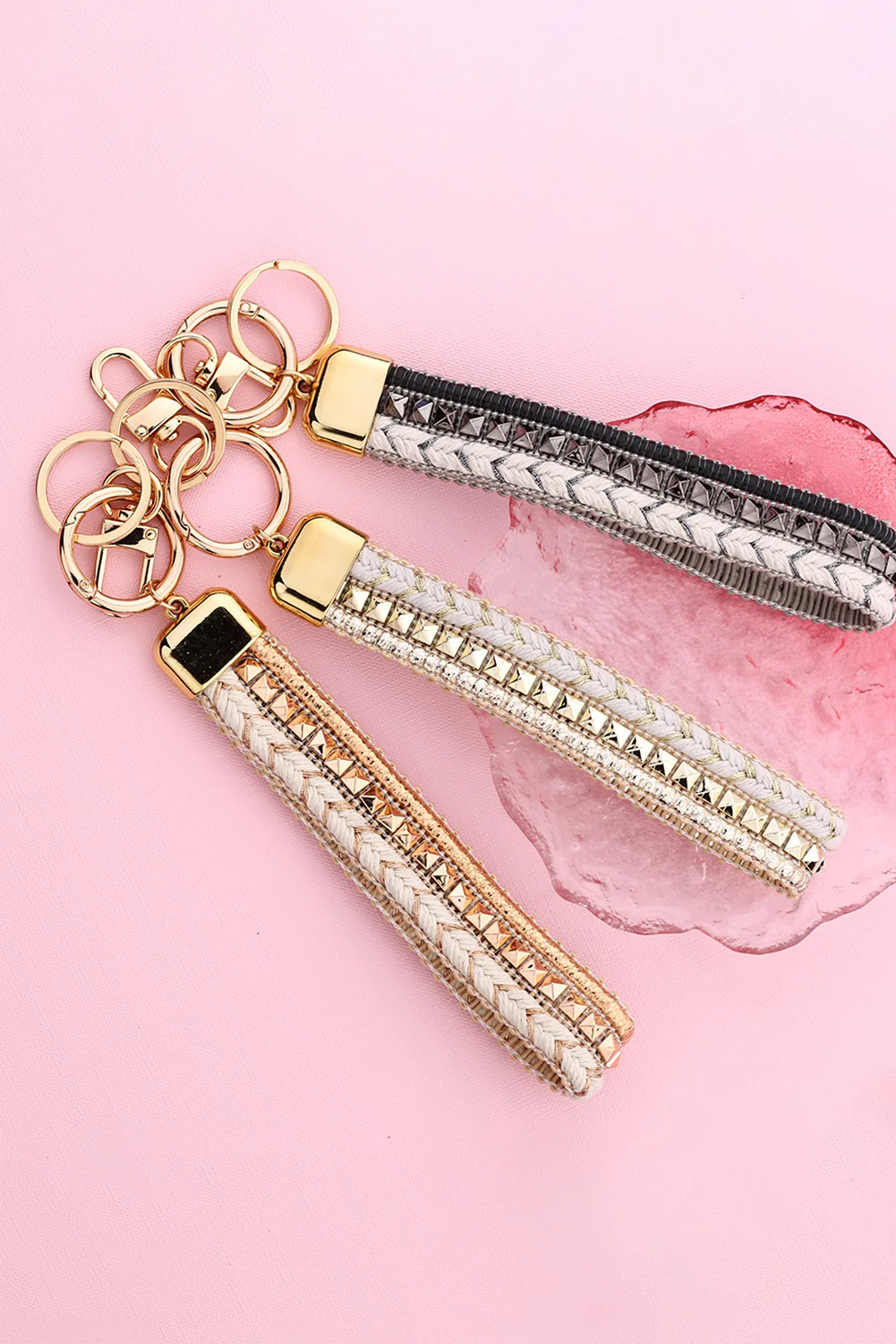 Gold Boho Style Braided Wristlet Keychain