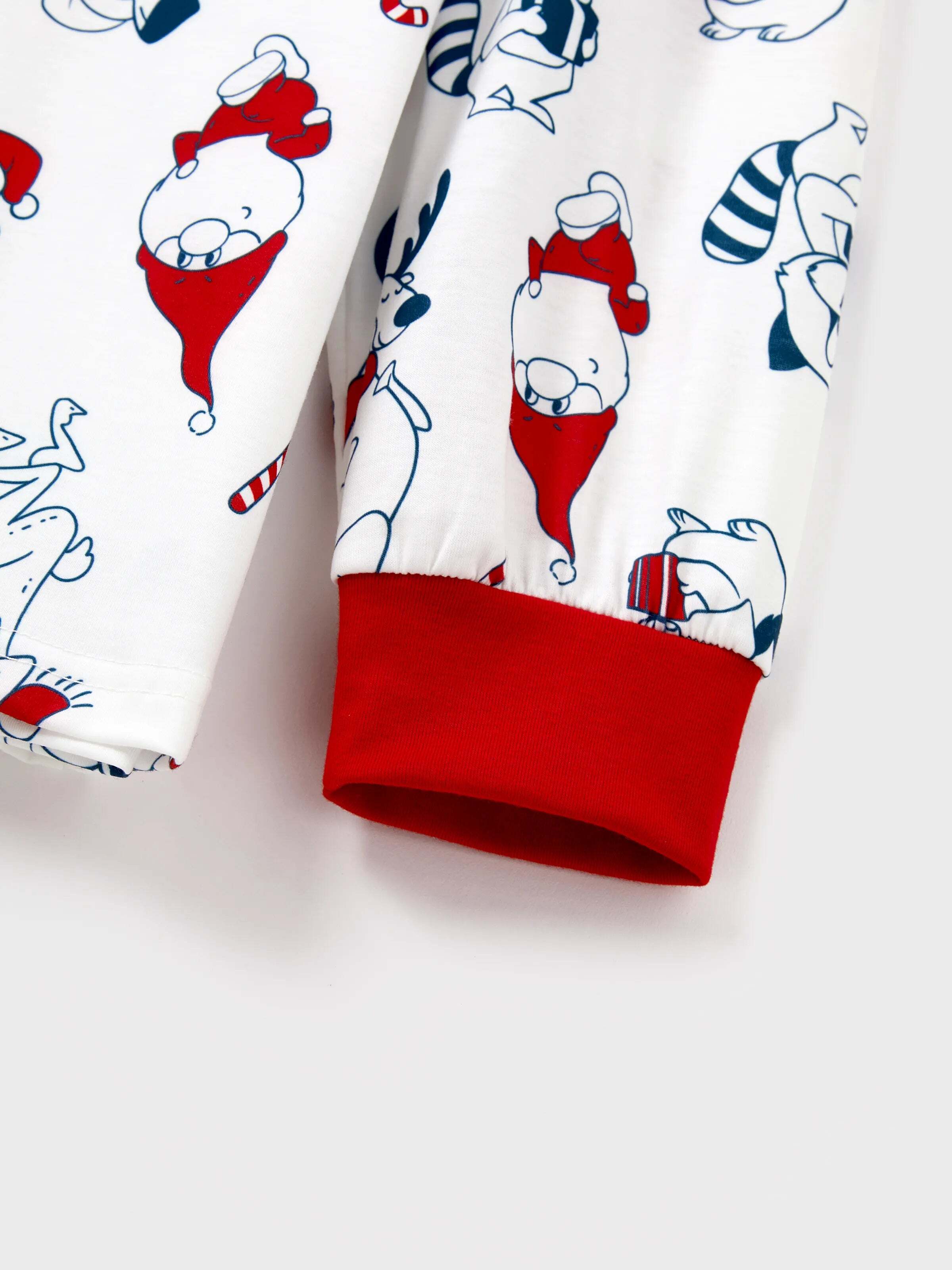 Christmas Matching Family Pajamas Set Santa Claus and Dogs Print PJS with Christmas Socks White