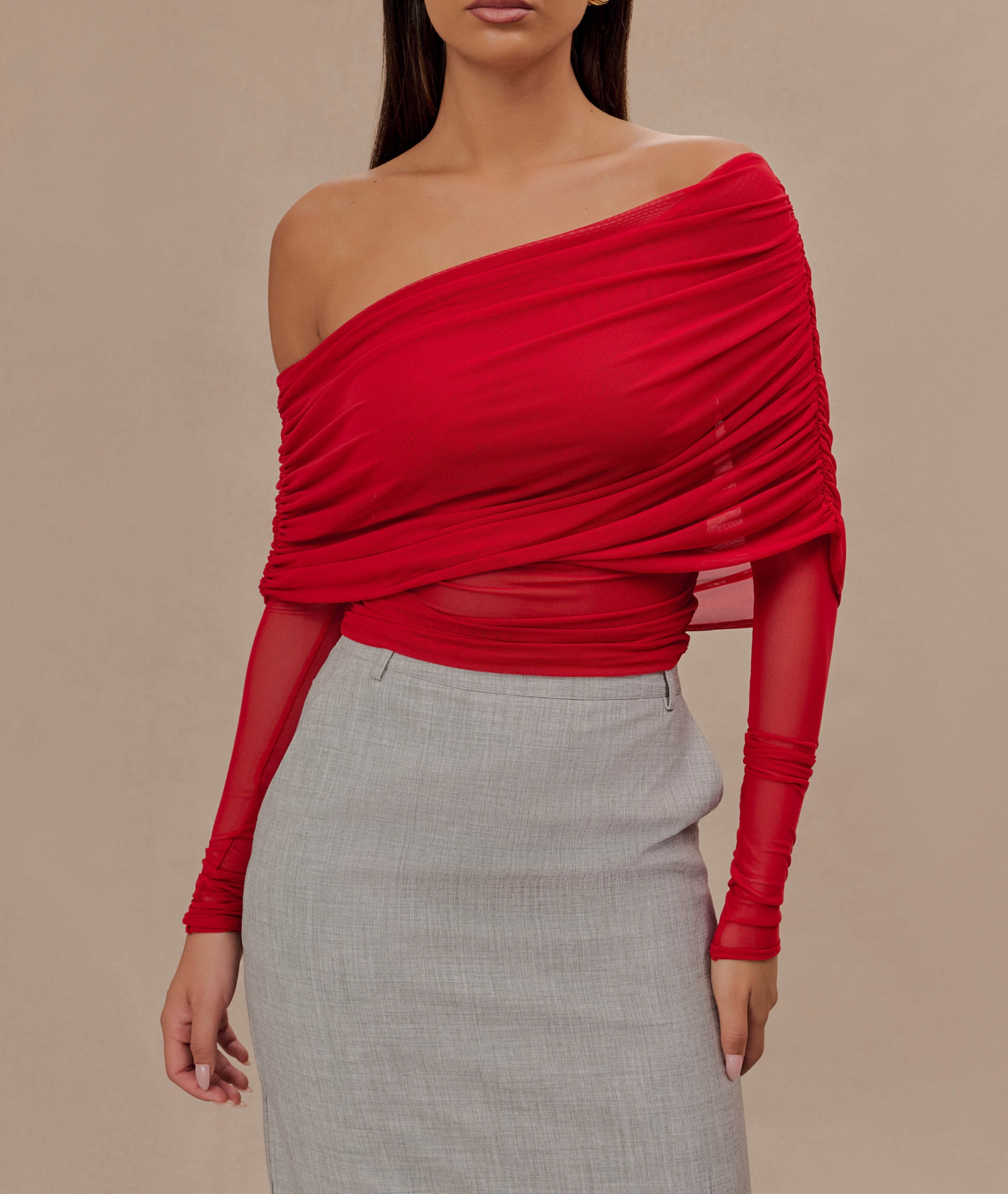 Ruby Sheer Mesh Off Shoulder Top