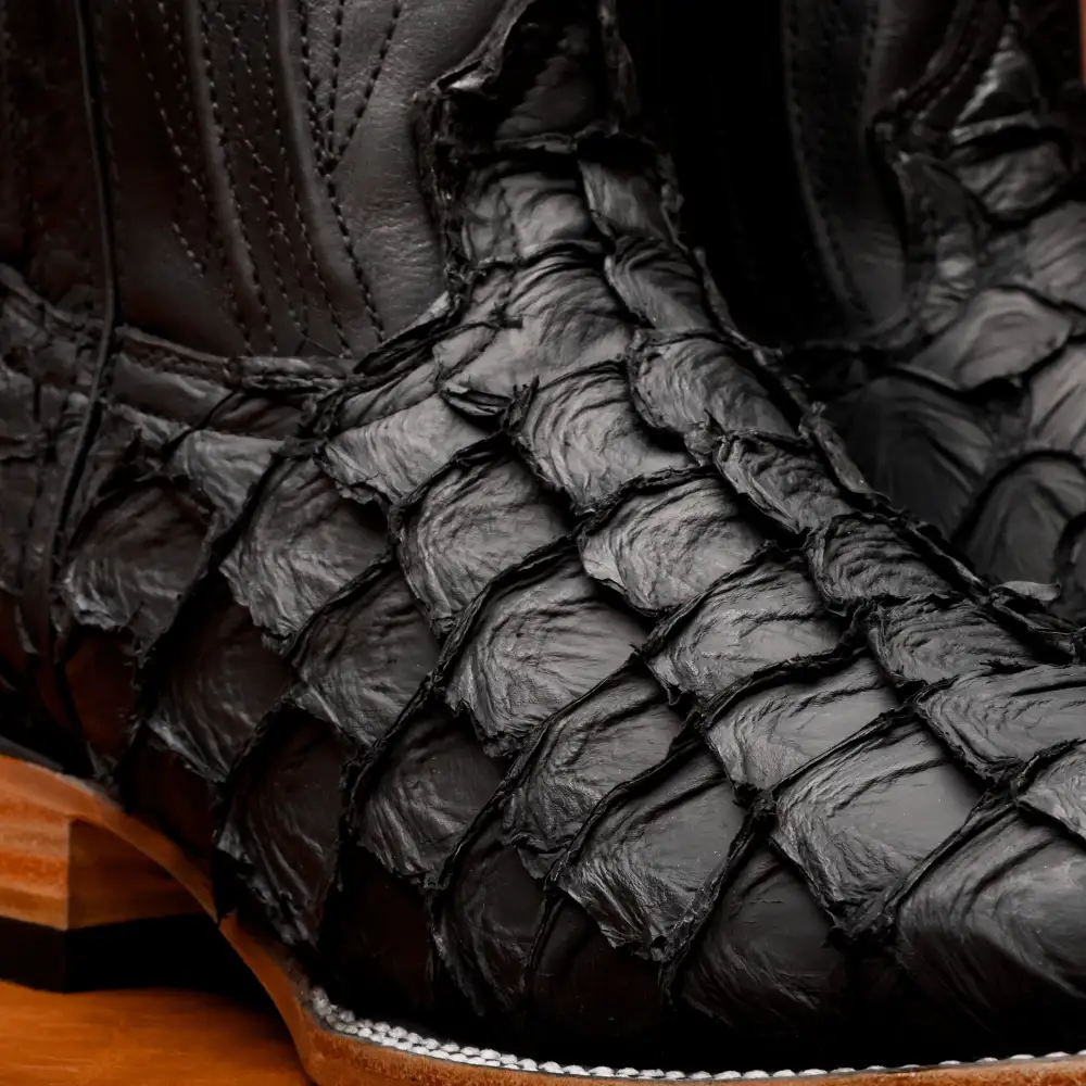 AUTHENTIC Black Pirarucu Boots - Square Toe