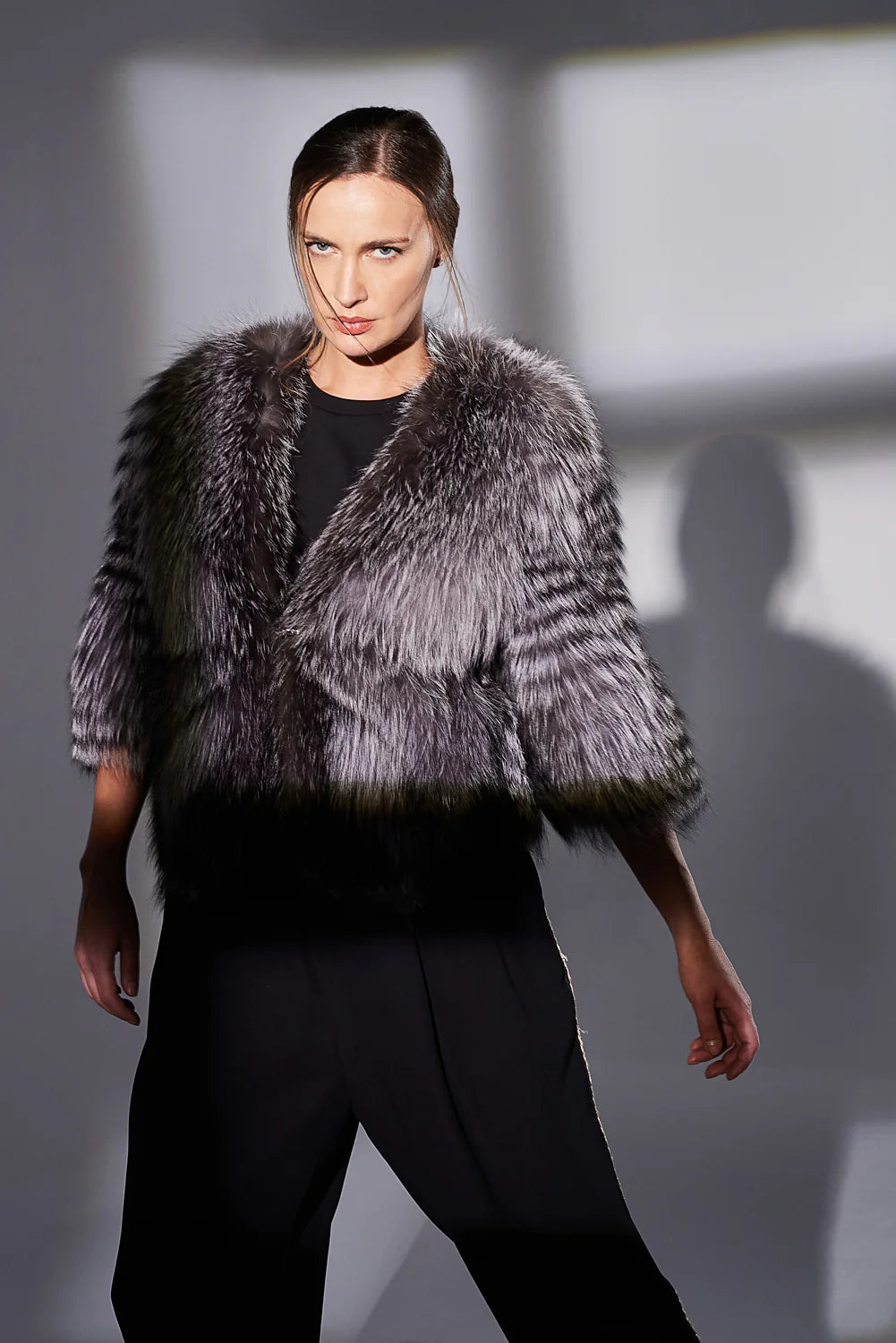 Haină din Blană Naturală de Vulpe, Femei, Silver 267