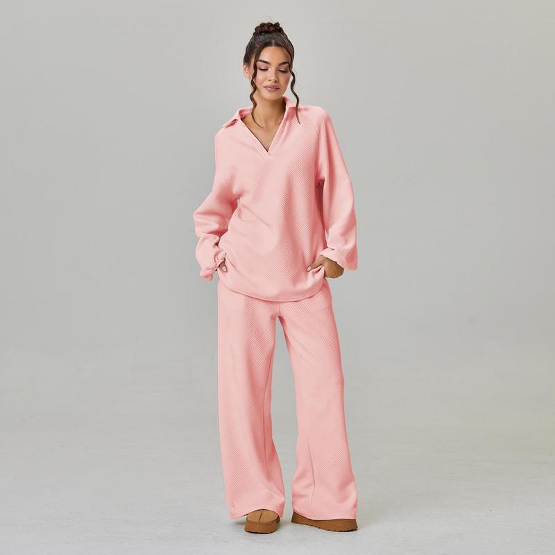 Women’s Slouchy V-Neck Textured Two-Piece Lounge Set