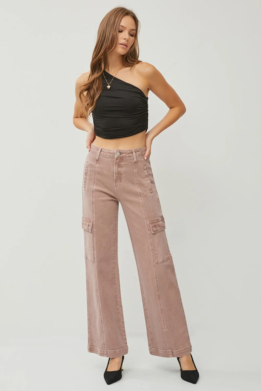 Full Size High Rise Wide Leg Cargo Jeans
