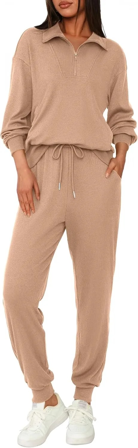Women's Long Sleeve Half Zip Sweatshirt Sweatpants Lounge Set Sweatsuits with Pockets