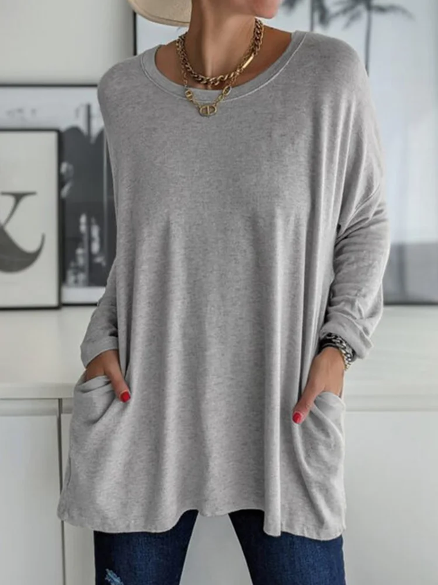 Women's Long Sleeve T-shirt Spring/Fall Apricot Plain Printing Crew Neck Daily Going Out Vintage Top