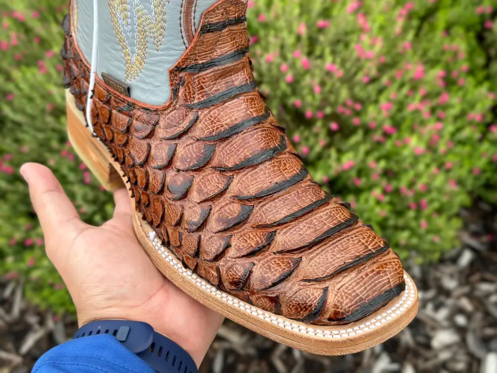 Men’s Cognac Python Leather Boots With Gray Shaft
