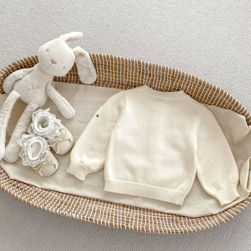 Embroidered Floral Beige Knit Cardigan