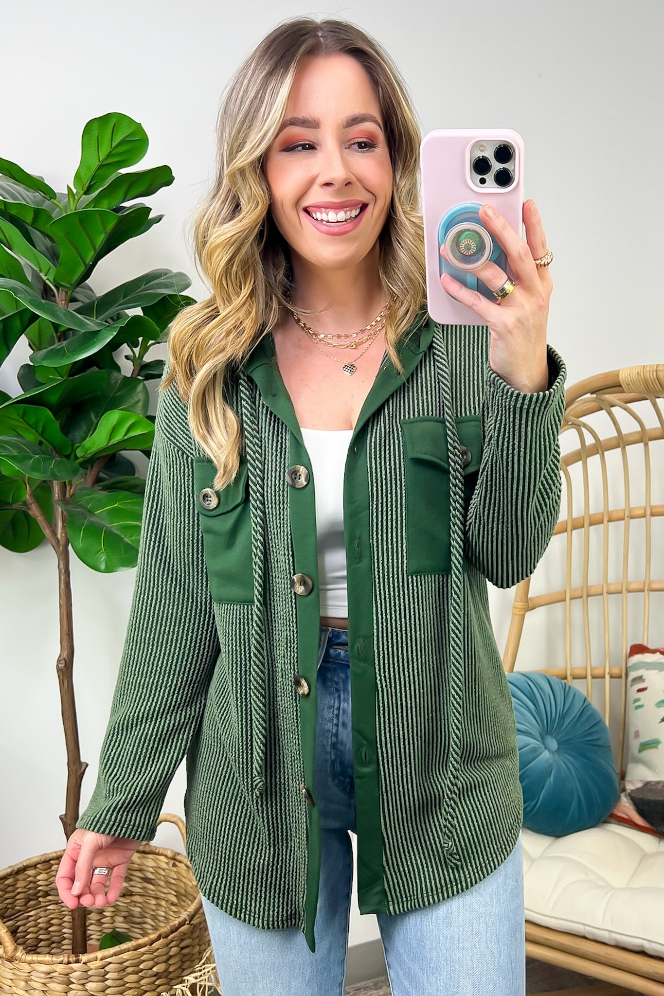 Saturday Satisfaction Ribbed Hooded Shacket