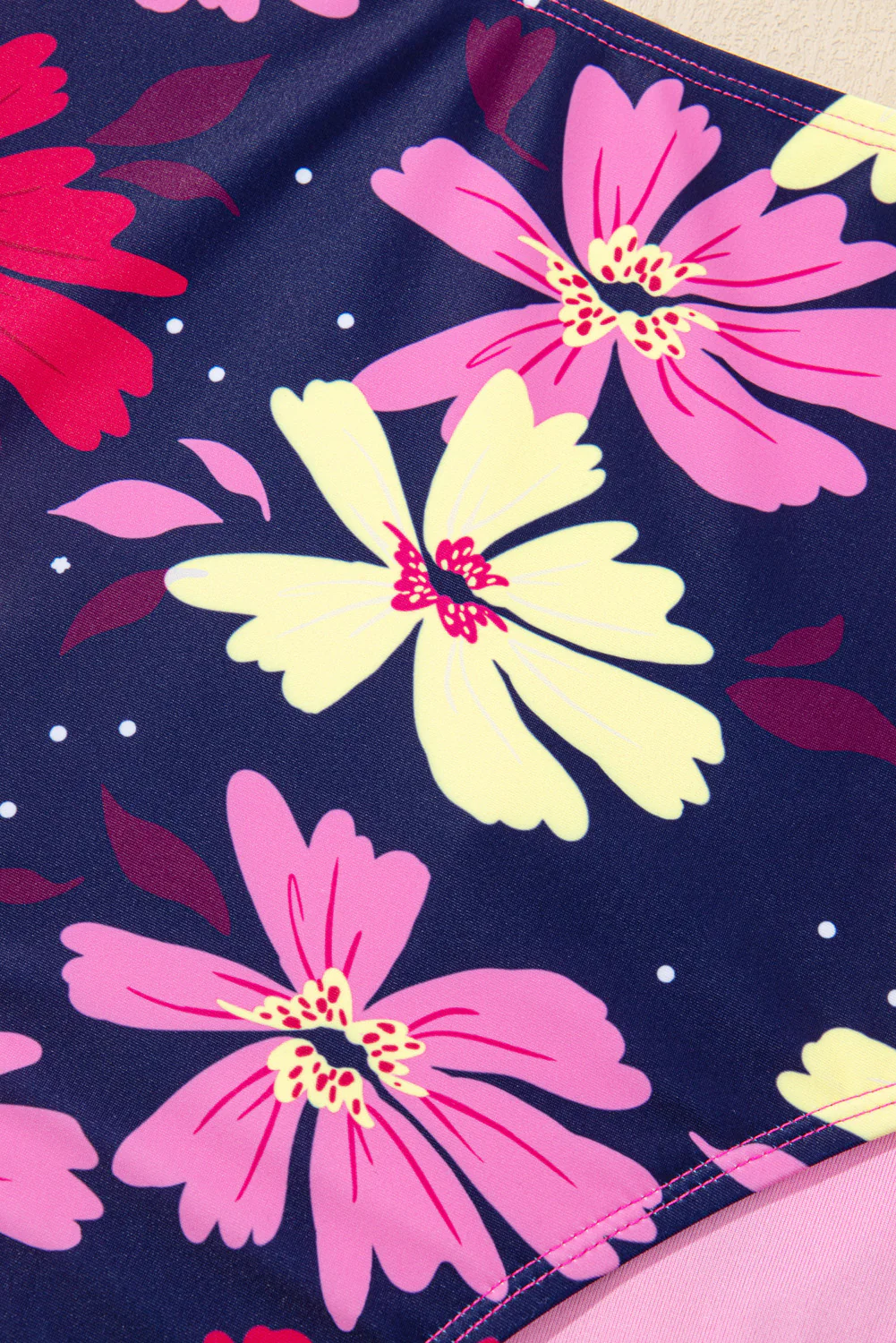 Rose Red Tie Shoulder Floral Print Cute Tankini Set