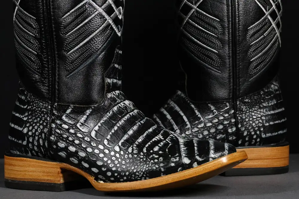 Men’s Black Desert Caiman Belly Leather Boots With Black Shaft