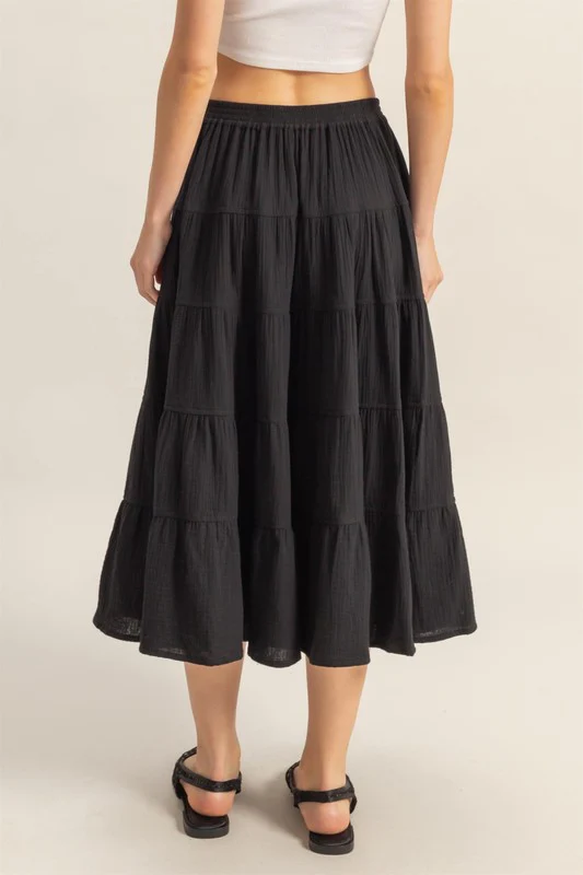 Double Gauze Tiered Midi Skirt with Pockets