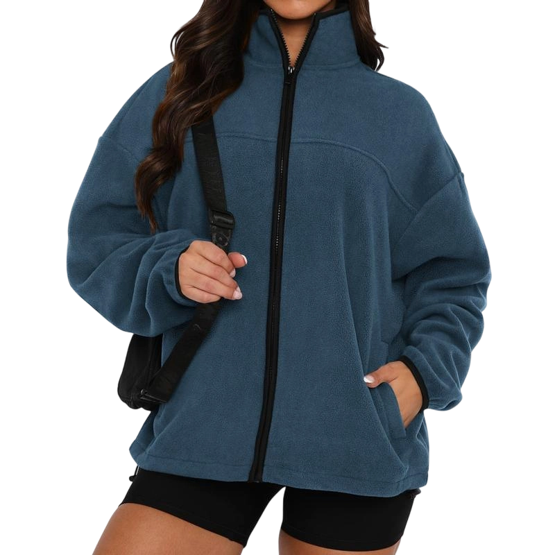 Women's Zip Up Baggy Basic Fleece Jacket