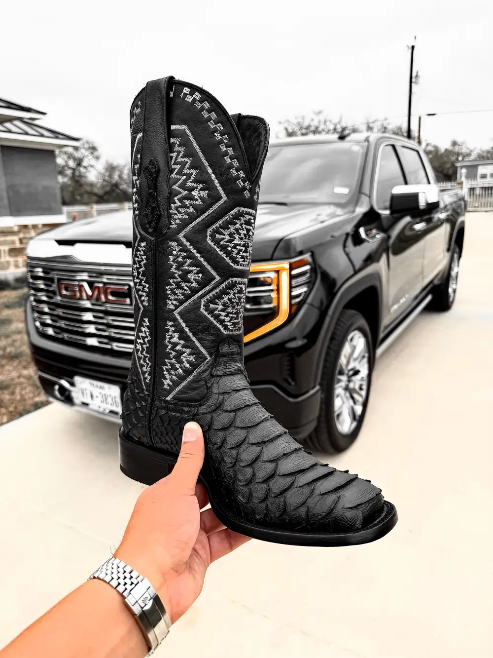 “Black Mamba” Python Leather Boots - Square Toe