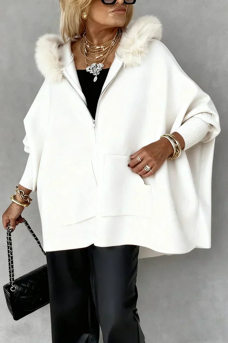 Women's jacket with fur collar in a solid color for a casual look