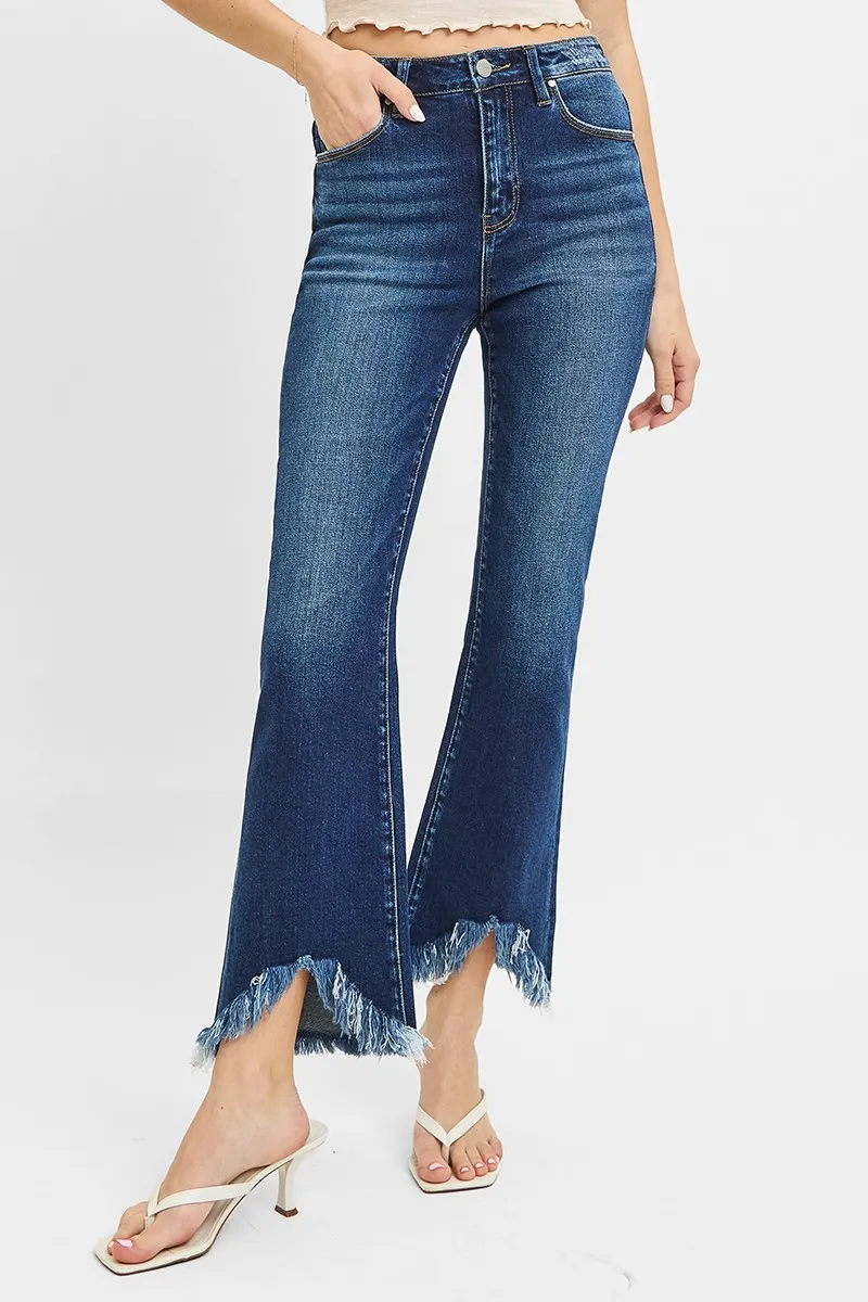 Full Size High Rise Crop Bootcut Fray Hem Jeans