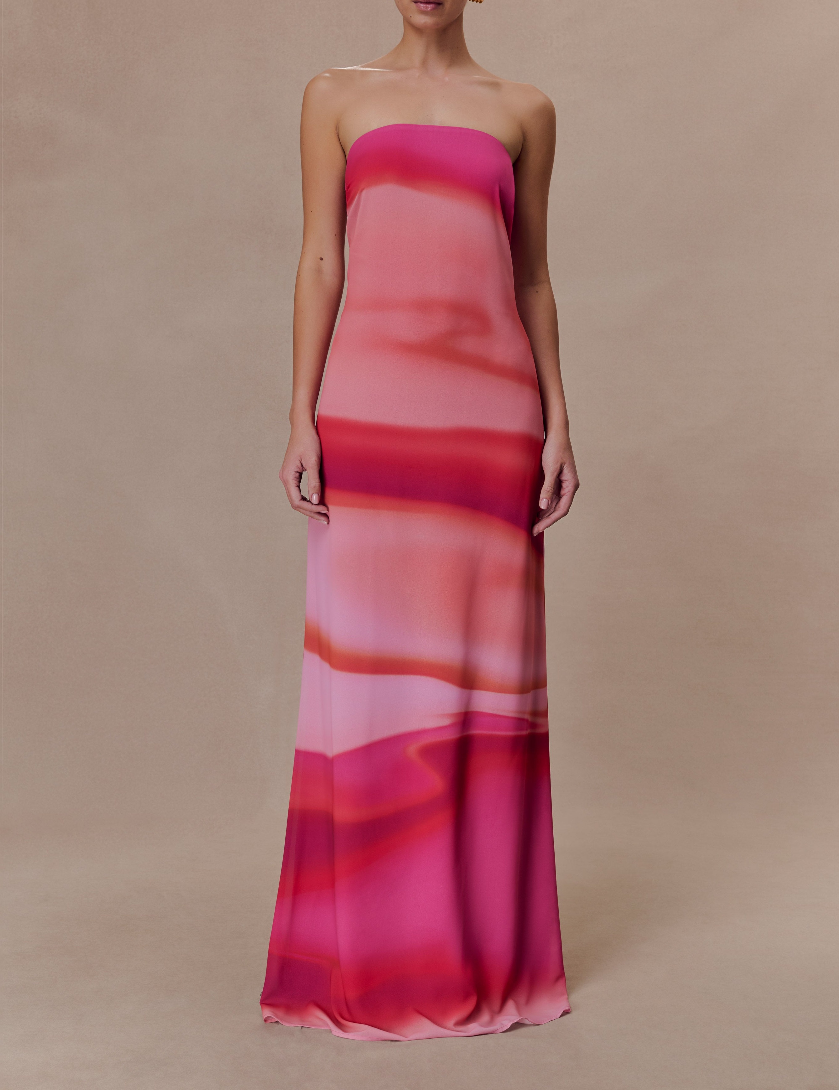 Print Strapless Chiffon Maxi Dress