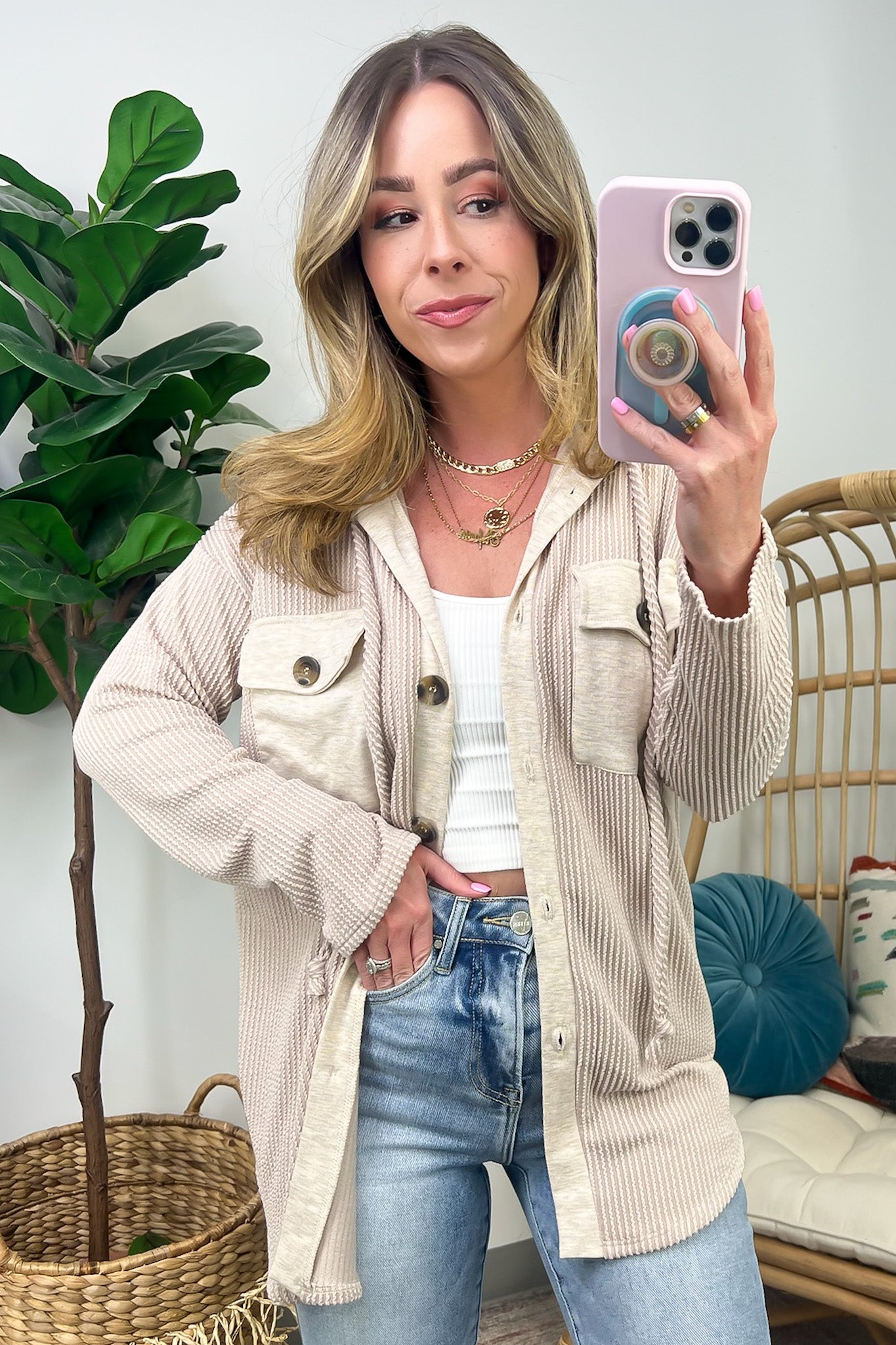 Saturday Satisfaction Ribbed Hooded Shacket