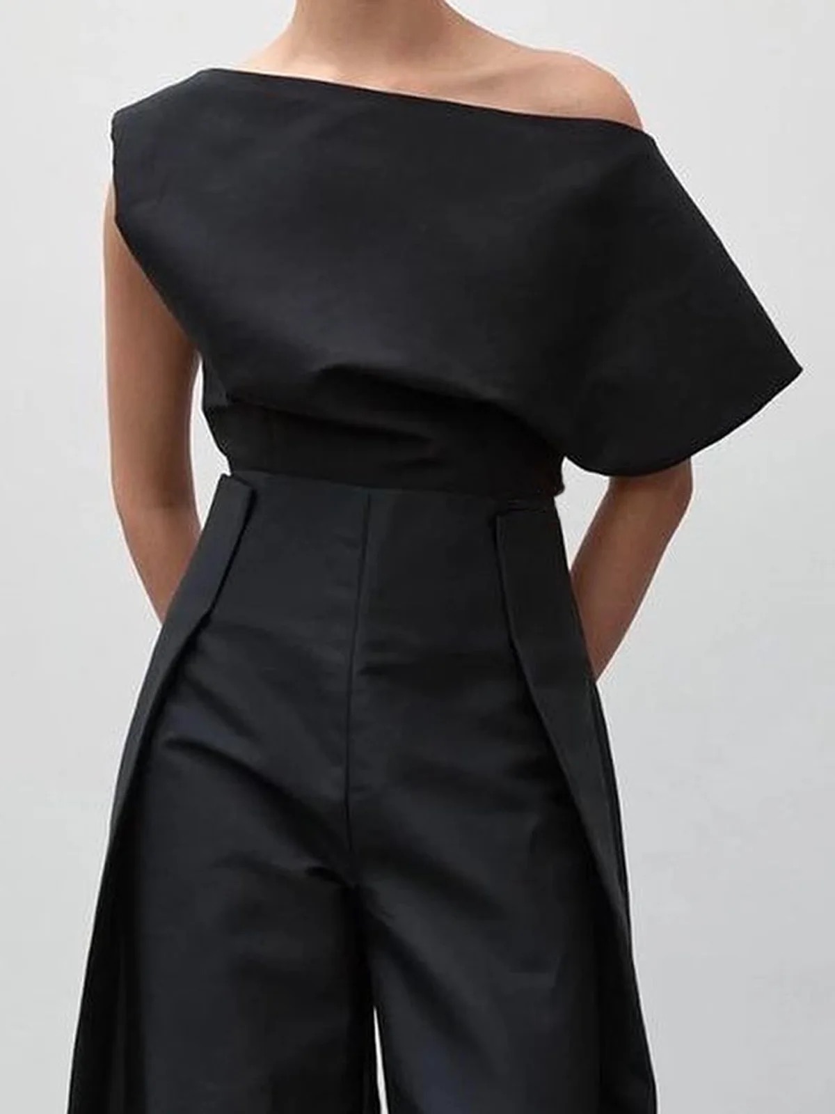 Loose Sleeveless Solid Color Off-The-Shoulder Two Pieces Set