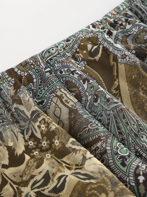 Printed Low Waist Irregular Skirt In Green