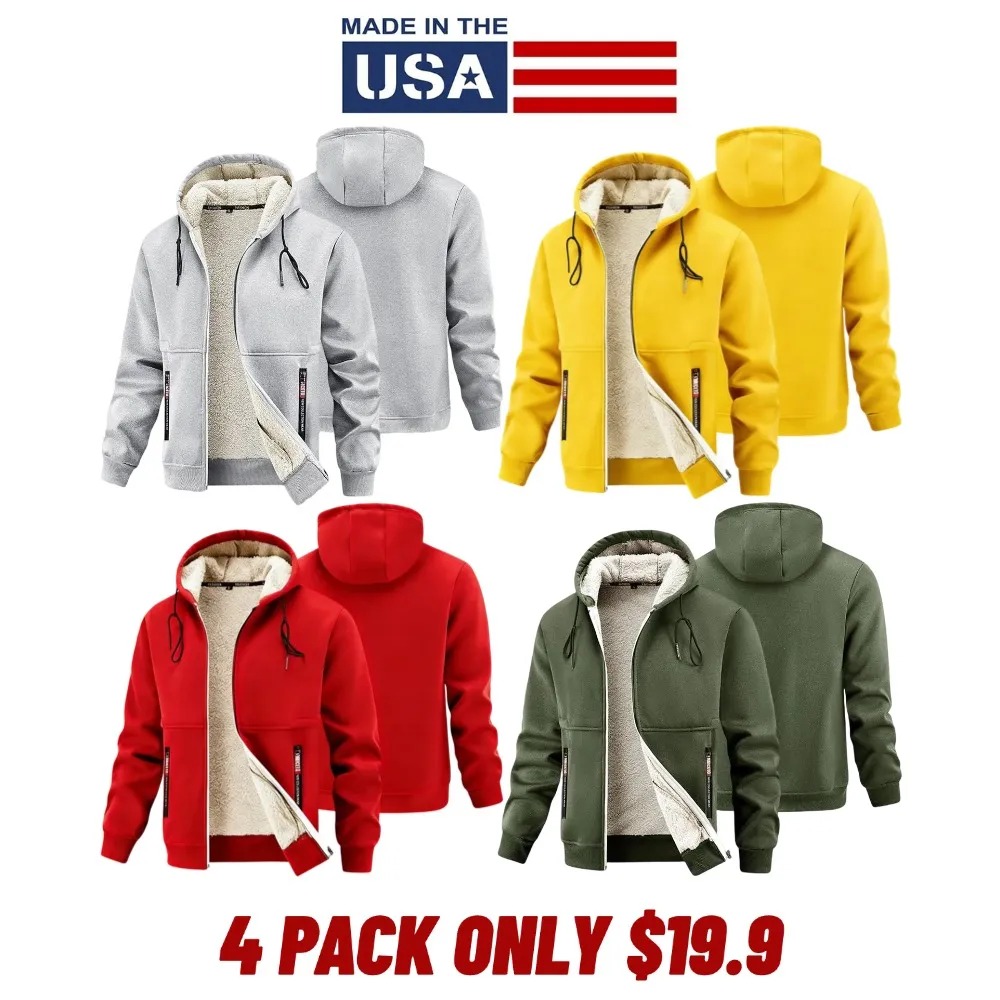 Men's Winter Thick Sherpa Zip-Up Hooded Jacket