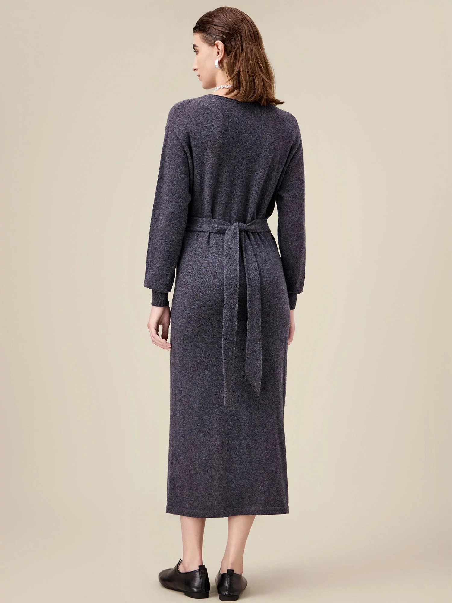 100% Wool Round Neck Knitted Dress