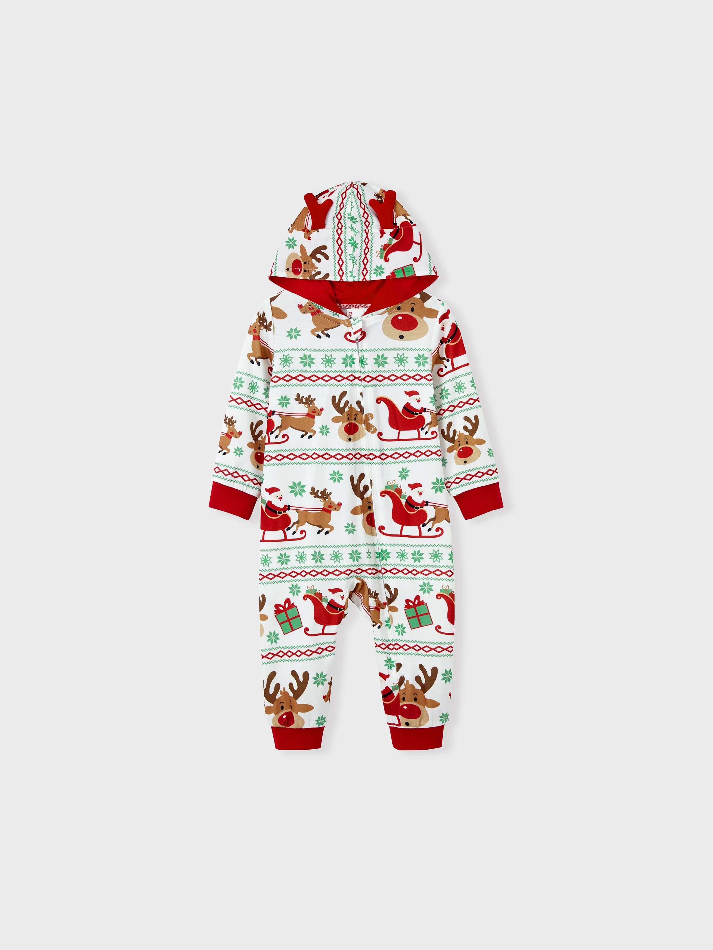 Christmas Onesies Matching Family Pajamas Set Reindeer Print Long-sleeve PJS with Christmas Socks Red