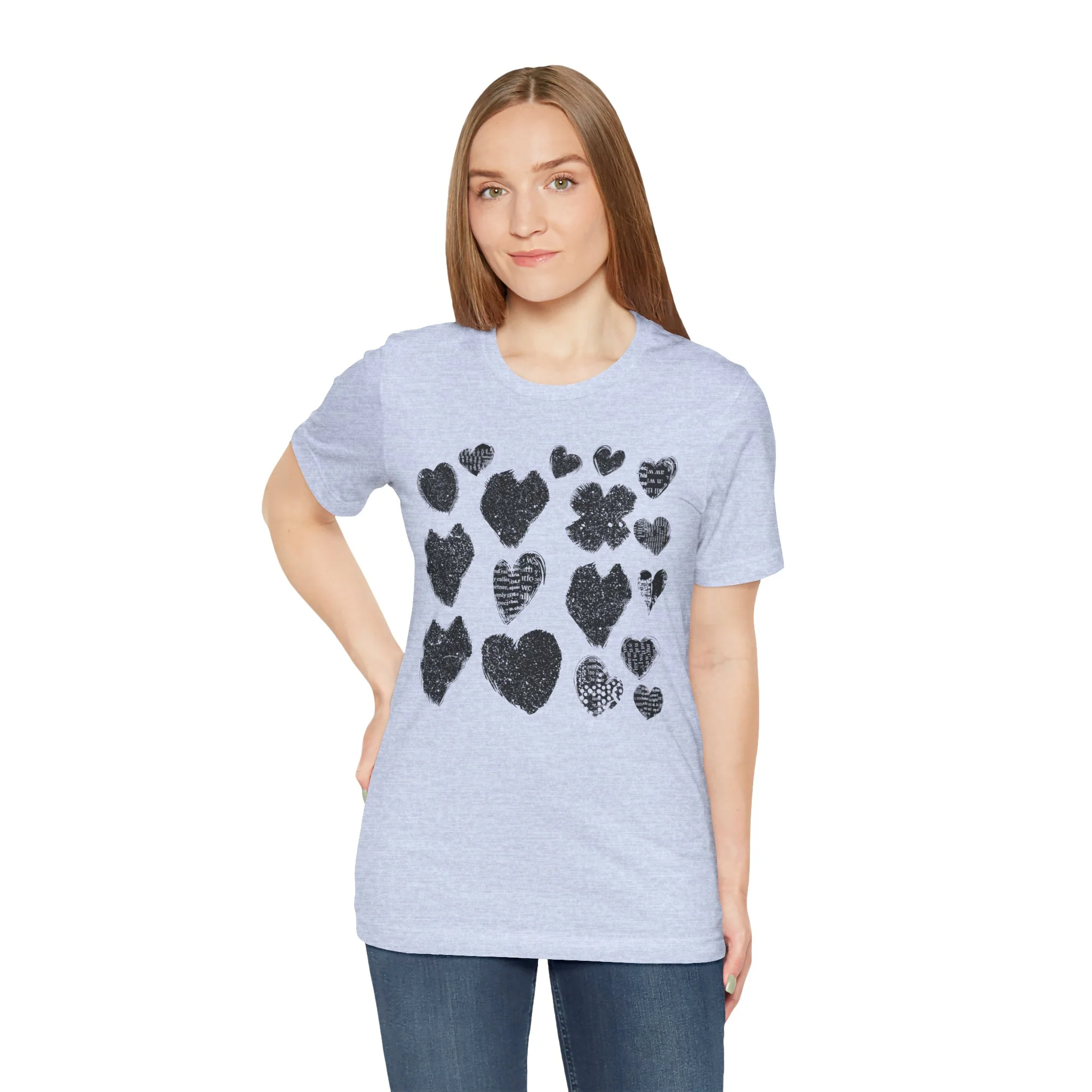 Black Grunge Hearts Unisex Jersey Short Sleeve Tee