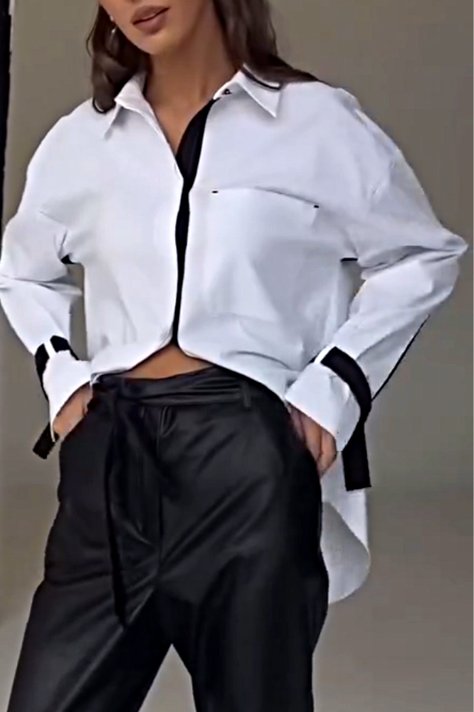 Women's Contrast Color Tie Design Shirt