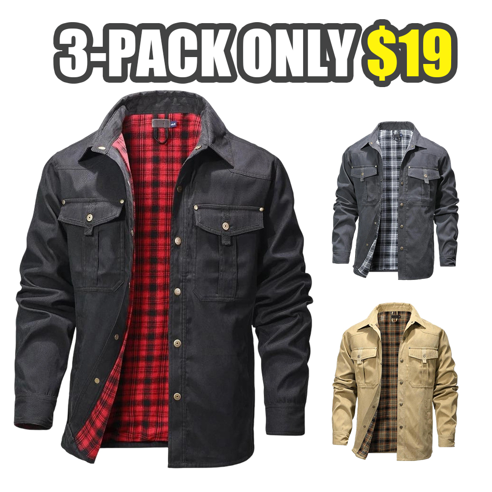 Men's Flannel Lined Shacket Jacket Plaid Brushed Lining Cowboy Western Twill Outdoor Shirt Jacket