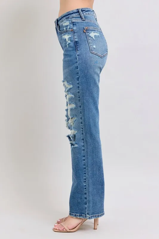 Blue Full Size High Waist Heavy Destroy Straight Jeans Plus Size
