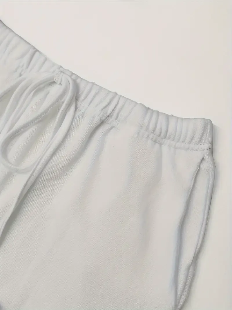 Women's Solid Casual Lounge Set, Long Sleeve Round Neck Top & Elastic Drawstring Pants, Comfortable Relaxed Fit For Fall