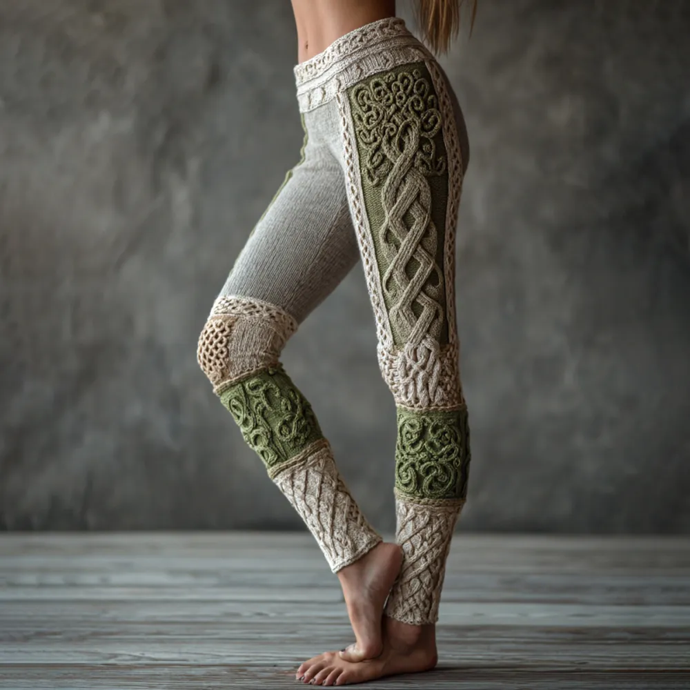 Vintage Tree Of Life  Celtic Knit Art Cozy Leggings