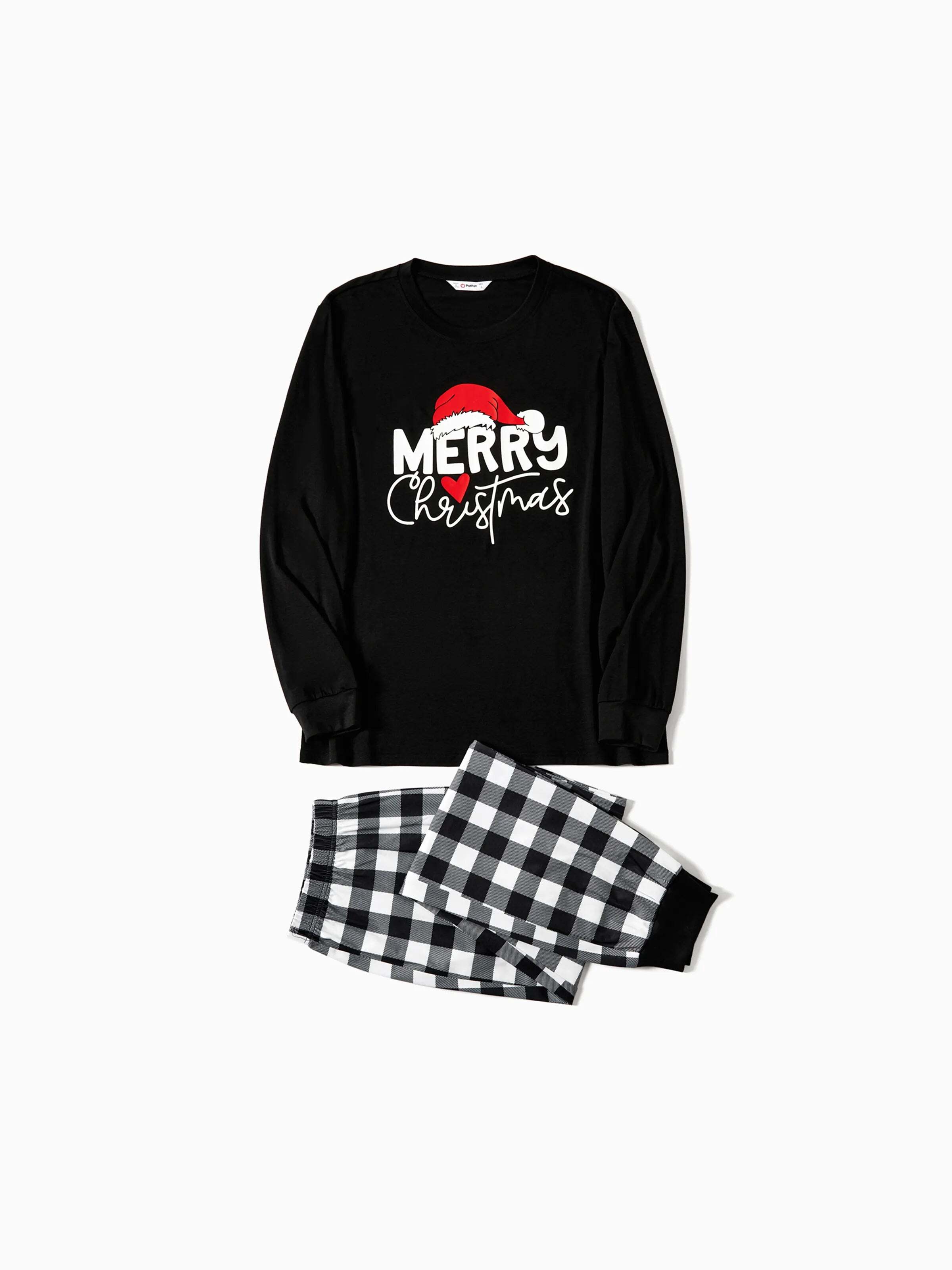 Christmas Family Matching Glow In The Dark Letters Print Long-sleeve Pajamas Sets with Christmas Socks Black+White