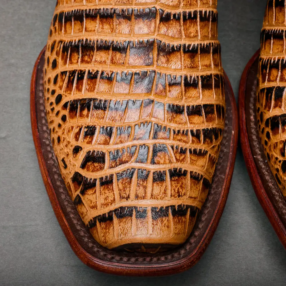 Honey Caiman Belly Leather Boots - Cutter Toe