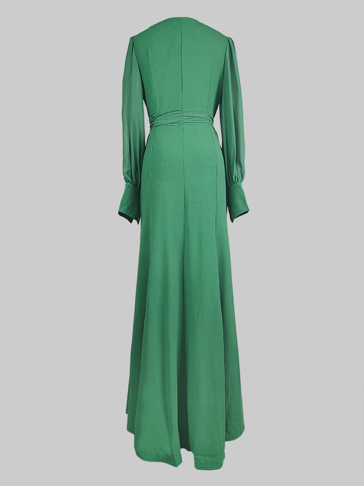 Skinny Wrap Bandage Solid Color Split-Front Split-Joint V-Neck Maxi Evening Dresses