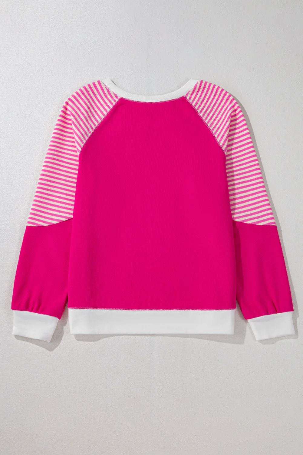 Strawberry Striped Patchwork Crew Neck Raglan Sleeve Top