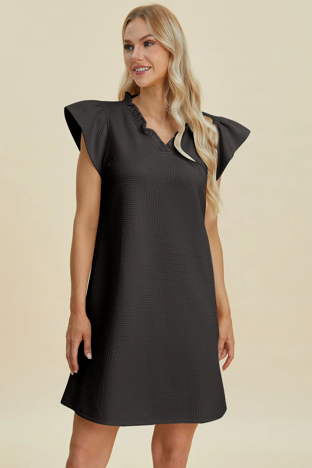 Full Size Ruffled V-Neck Cap Sleeve Dress
