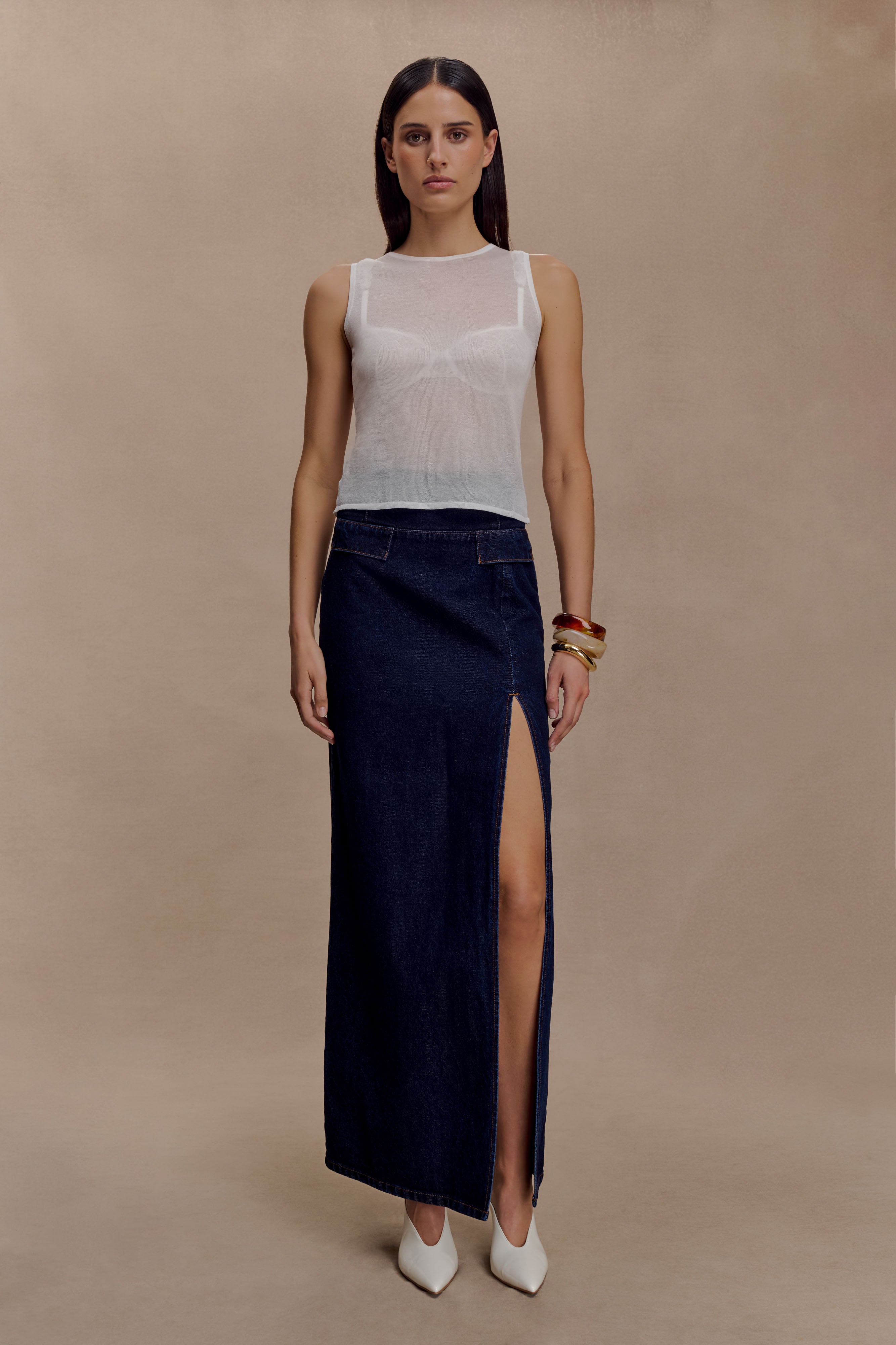 Ivory Sheer Knit Tank Top