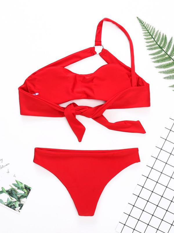 Single Shoulder Bandeau Bikinis Swimwear